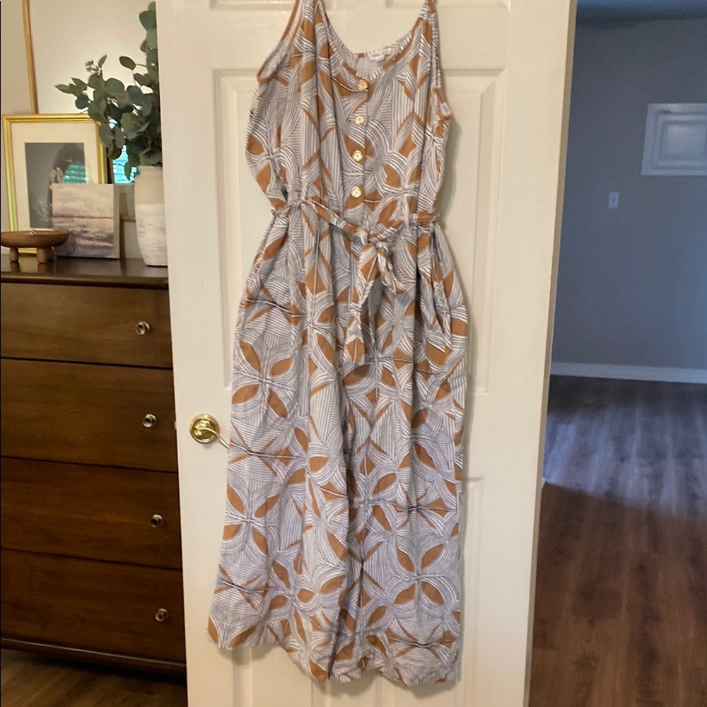 Tribal Jeans Cotton Jumpsuit with tie waist